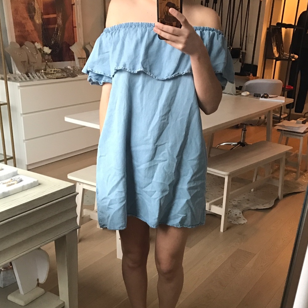 Denim off the shoulder spring / summer dress